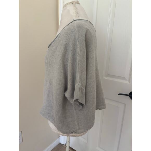 Colette Italy Made Linen Blend Shirt Crop Top Gray Short Sleeve - Picture 4 of 7